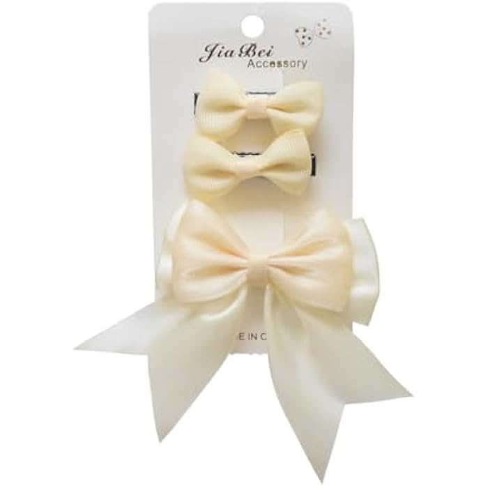 Dahpne 3-Piece Girls Bow Hair Clip Set - Beige - Image 1